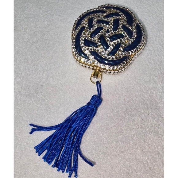 Vintage Estee Lauder Lucidity Blue Flower Compact Tassel - Picture 1 of 4